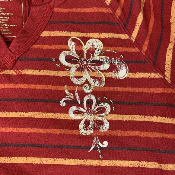 Maurices Womens Hoodie Sweatshirt Large Long Sleeve Striped Floral Sequin Pocket - Picture 3 of 8